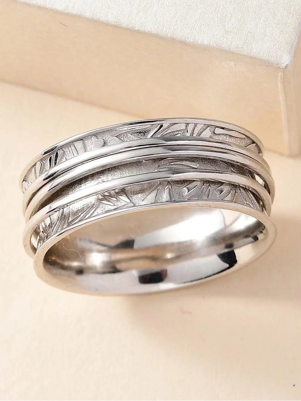 Sterling Silver Textured Spinner Ring - Elegant Silver Women's Jewelry